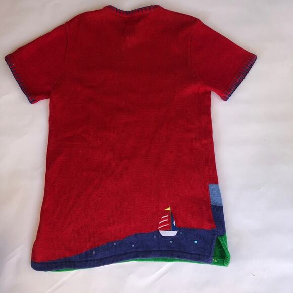 Quacker Factory Lighthouse Red Knit Sweater Sailboat Short Sleeve Women Medium - Picture 7 of 16